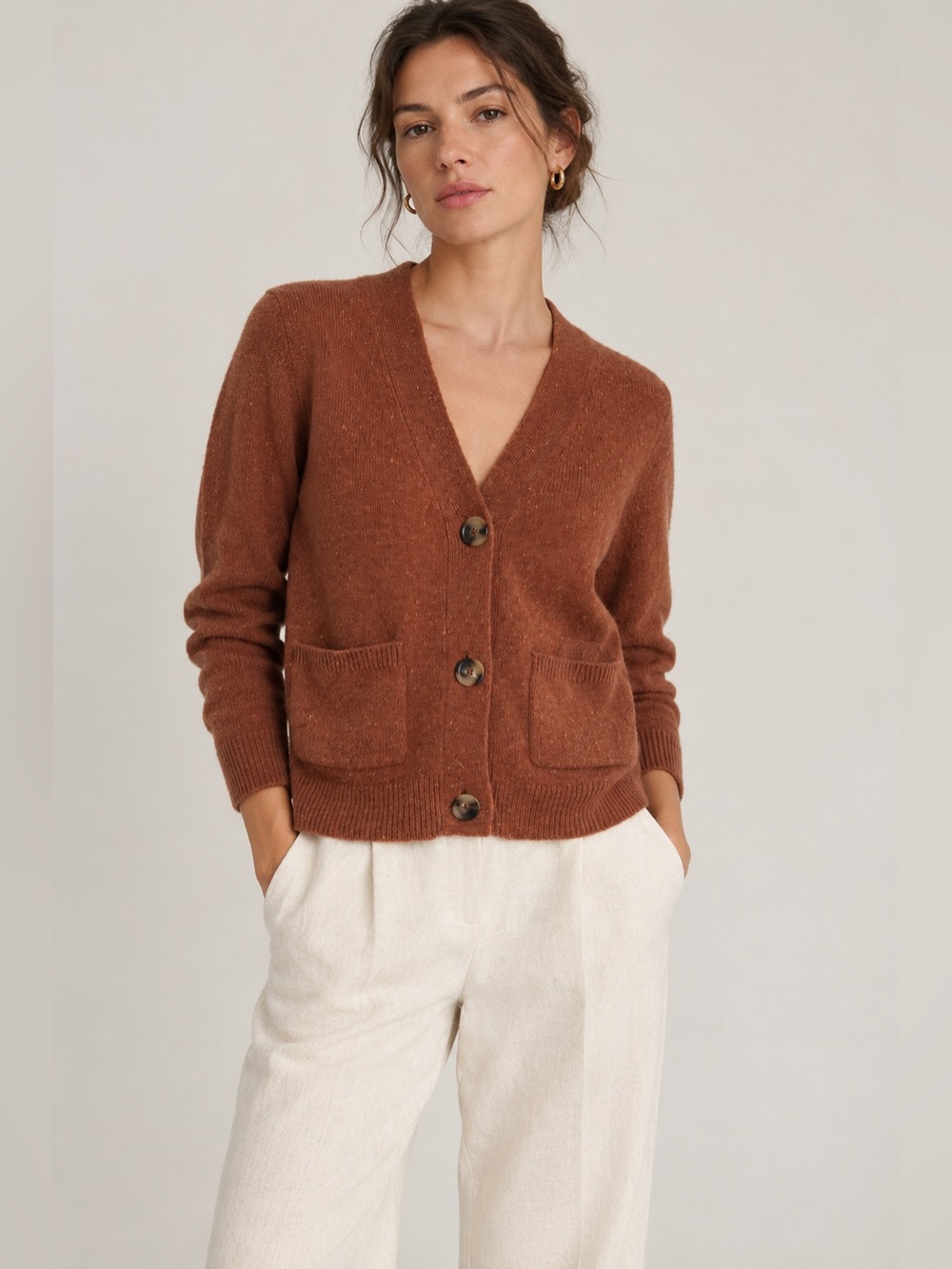 Madewell 100% Merino Wool Donegal Cardigan Cropped Slim Fit XS Rust